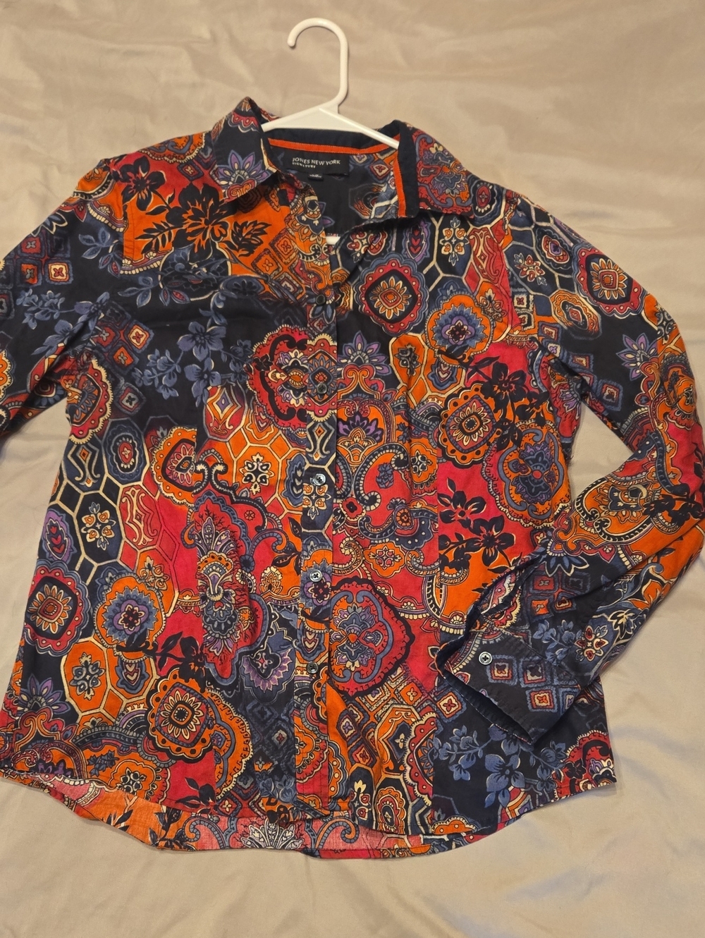 Jones New York Multicolor Paisley Button-Down Shirt (Navy, Orange, Red, Purple)